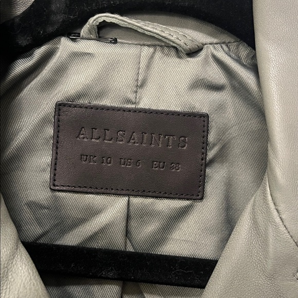 ALL SAINTS Darnley Slim Fit Biker olive/Sage green 100% Lamb Leather Jacket- 6 - Picture 11 of 16